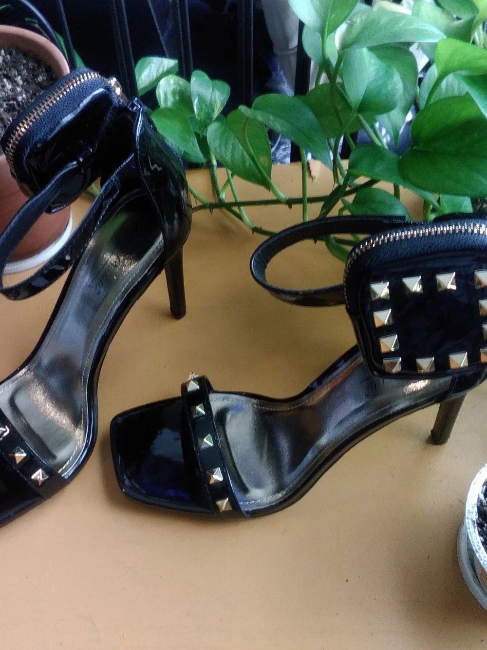 Ann Michell Black Patent Studded Ankle-Strap Heels NWOB